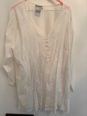 Rupees Sheer White Embroidered Tunic Shirt sz XL